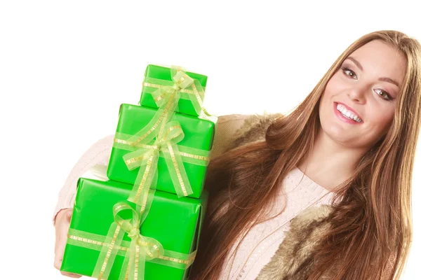 Frau mit Schachteln, Geschenken. — Stockfoto