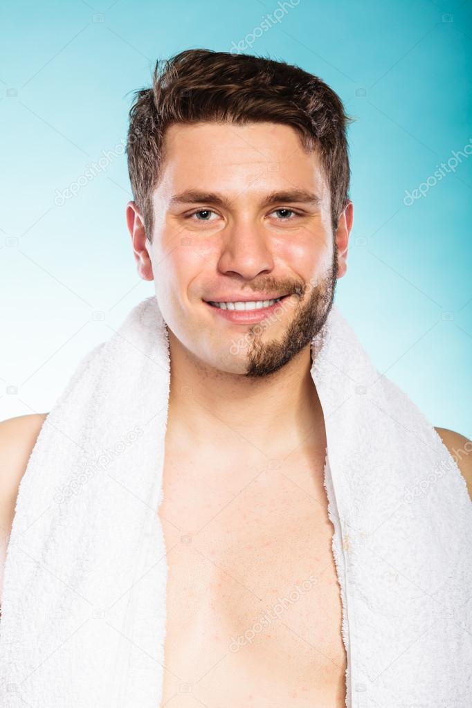 Happy Man With Half Shaved Face Beard Hair Stock Photo