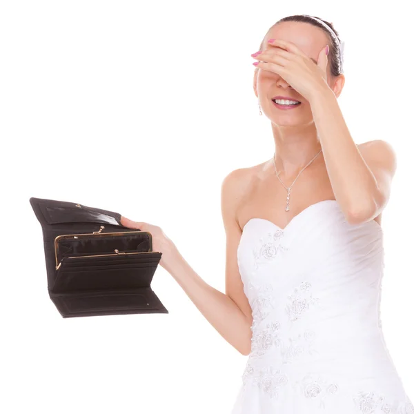 Worried bride with empty walle — Stock Photo, Image