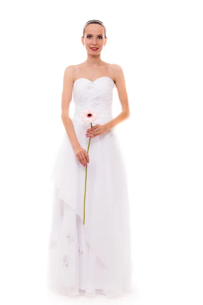 Noiva de comprimento total em vestido de casamento branco isolado — Fotografia de Stock
