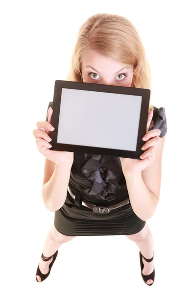 Businesswoman showing copy space on tablet touchpad Stock Image