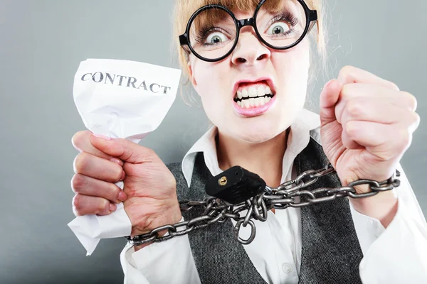 Woman with chained hands — Stock Photo, Image