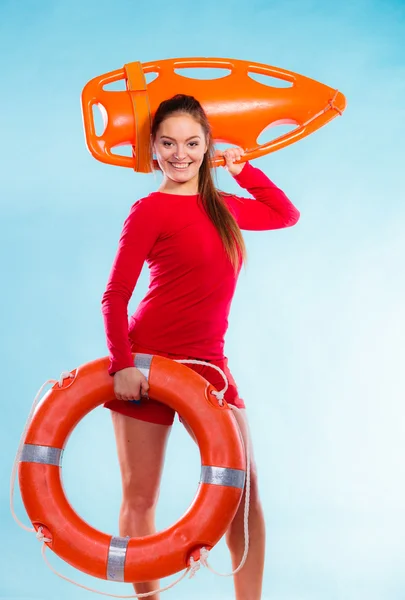 Girl lifeguard with rescue equipment — Stock Photo, Image