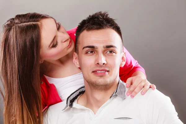 Woman kissing man. Happy couple. Love. — Stock Photo, Image