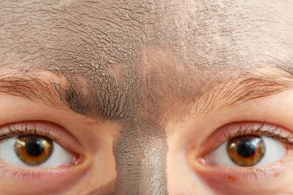 Closeup female face with clay mud facial mask — Stock Photo, Image