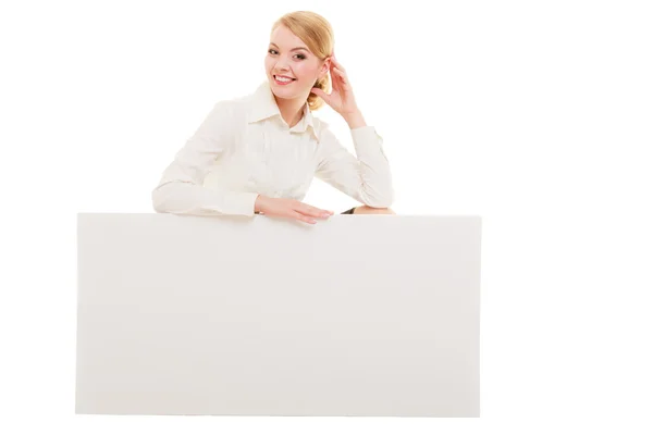 Businesswoman showing  banner — Stock Photo, Image