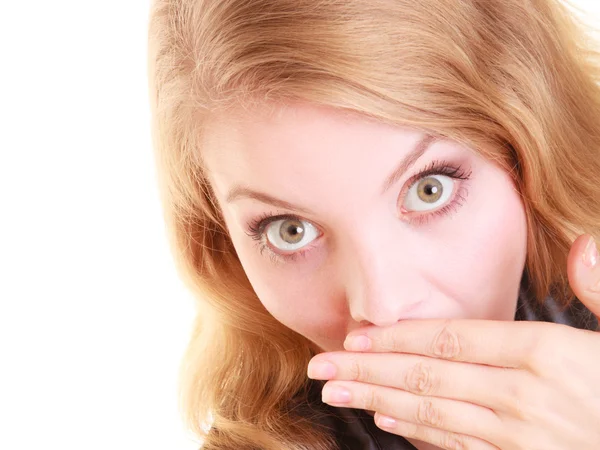 Woman overing her mouth with hand — Stock Photo, Image