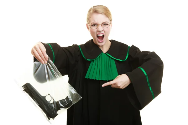 Woman lawyer with weapon — Stock Photo, Image