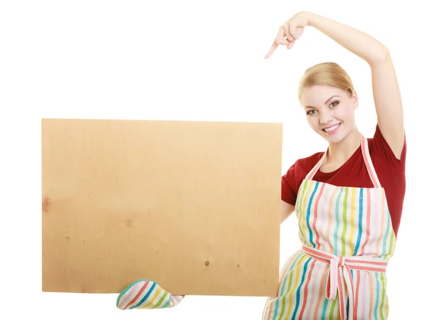 Housewife with empty blank banner — Stock Photo, Image
