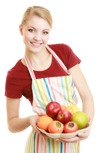 Huisvrouw of verkoper aanbieden van gezond fruit geïsoleerd — Stockfoto