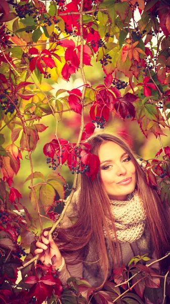 Donna moda ragazza rilassante a piedi nel parco autunnale — Foto Stock