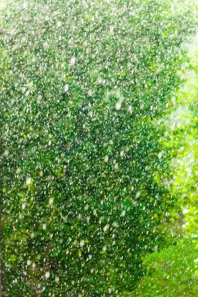 Rainy outside window green background texture. — Stock Photo, Image