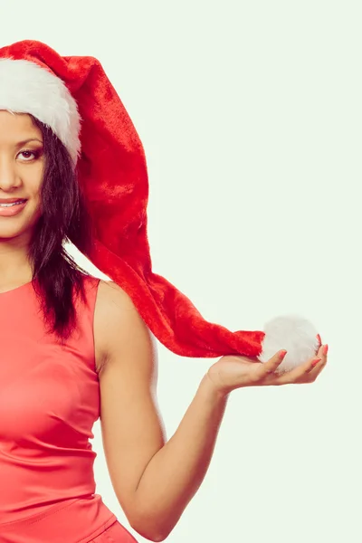 Woman mixed race santa helper hat portrait — Stock Photo, Image