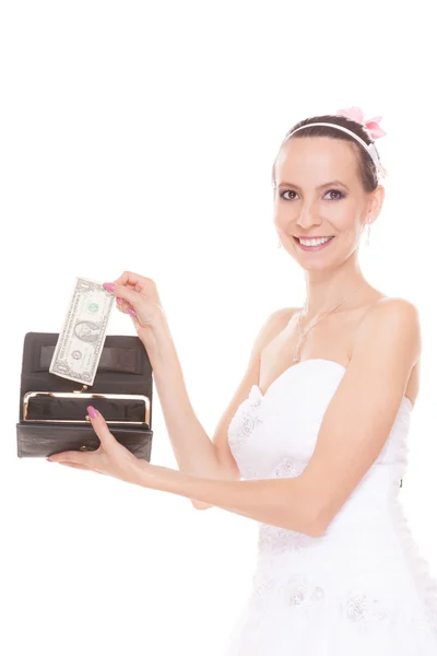 De bruid van de vrouw met een dollar. Bruiloft kosten. — Stockfoto