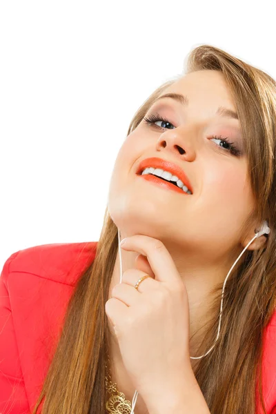 Tecnología, música - chica adolescente en los auriculares — Foto de Stock