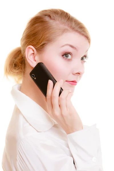 Kommunikation. Geschäftsfrau telefoniert mit Handy — Stockfoto