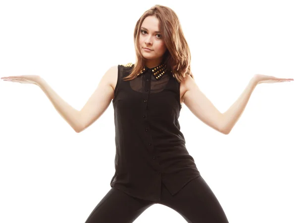 Teen girl showing open hands with copy space — Stock Photo, Image