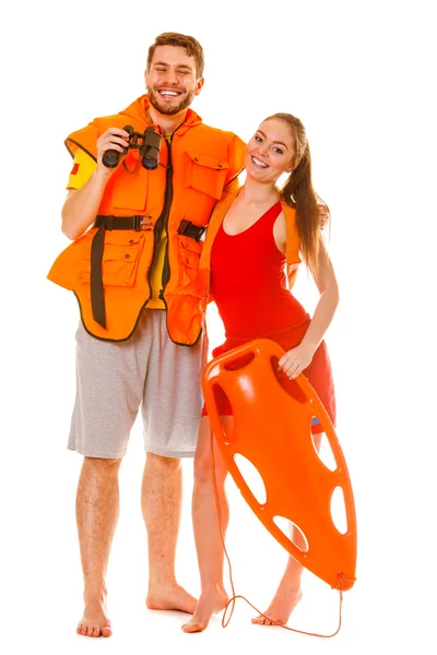 Salvaguardas em colete salva-vidas com bóia de resgate . — Fotografia de Stock
