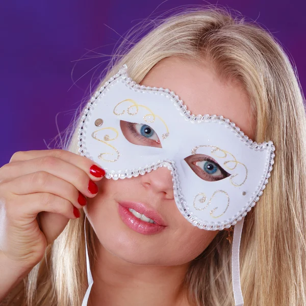 Woman with white carnival mask — Stock Photo, Image