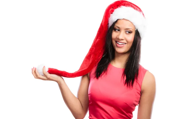 Donna mista razza Santa helper cappello ritratto — Foto Stock