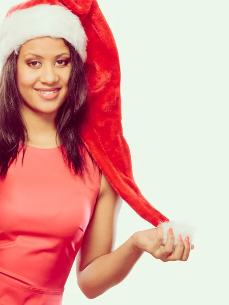 Donna mista razza Santa helper cappello ritratto — Foto Stock