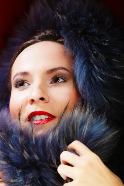 Fashion woman in fur coat, lady portrait — Stock Photo, Image