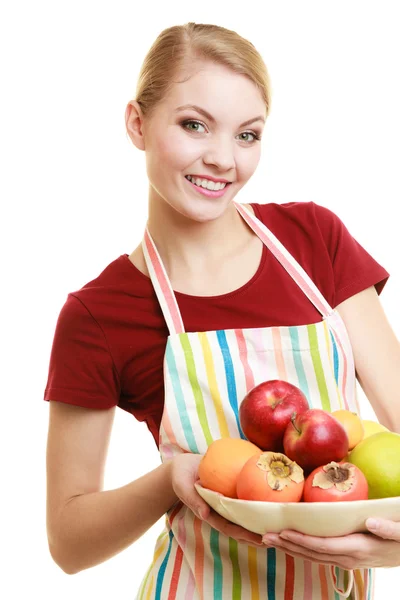 Housewife or seller offering healthy fruit isolated — Stock Photo, Image