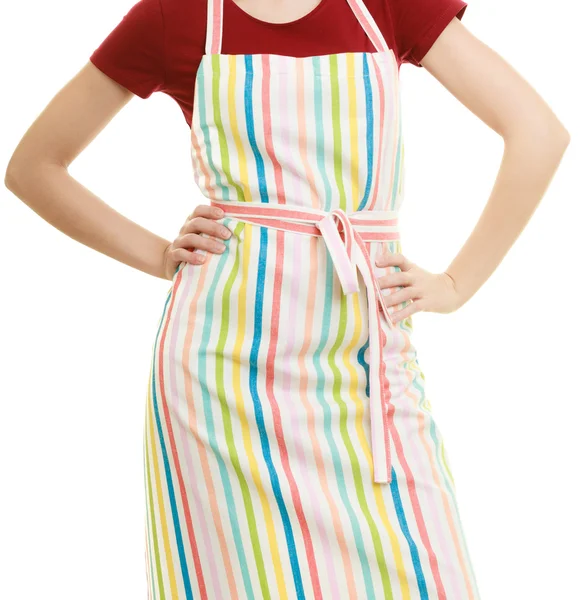 Housewife in kitchen apron isolated — Stock Photo, Image