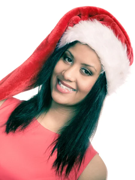 Mujer usando sombrero de santa posando —  Fotos de Stock