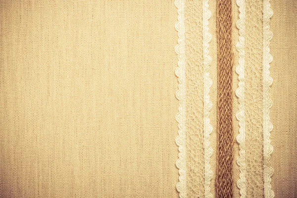 Lace frame on linen cloth — Stock Photo, Image