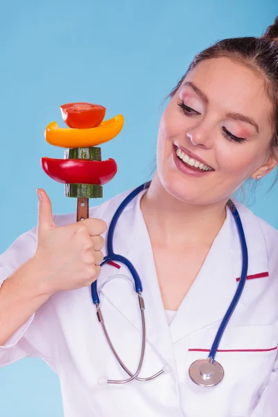 Nutricionista mulher com polegar para cima — Fotografia de Stock