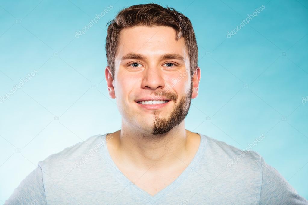 Half Head Shaved Designs Happy Man With Half Shaved Face Beard