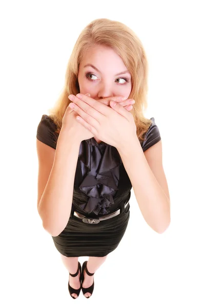 Woman surprised buisnesswoman covers her mouth isolated — Stock Photo, Image