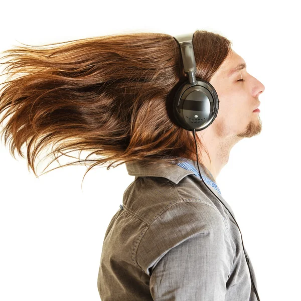 Amante da música apaixonada. Homem com fones de ouvido. — Fotografia de Stock
