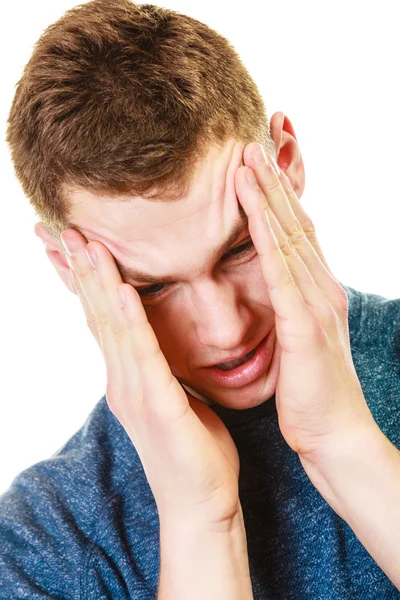 Man holding head with hands — Stock Photo, Image