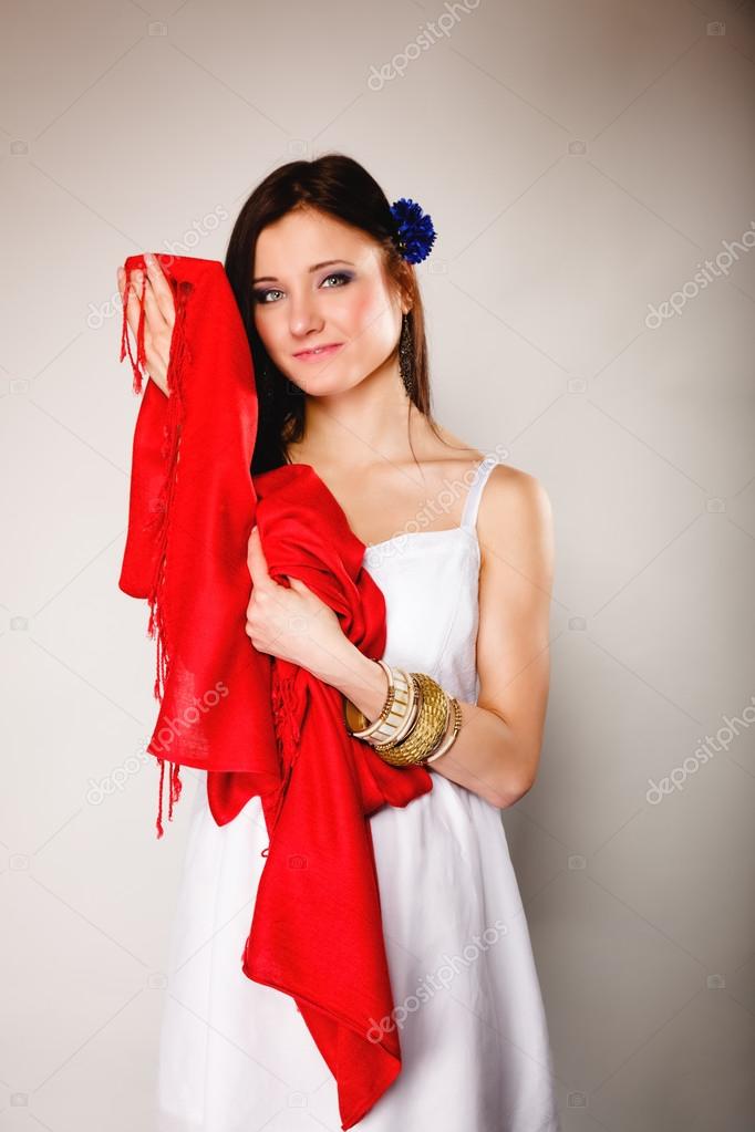 white dress with red