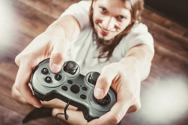 Guy with pad joystick. — Stock Photo, Image