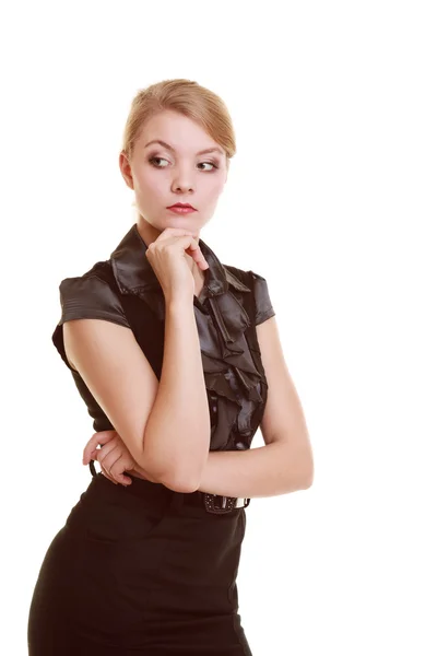 Mulher de vestido preto posando — Fotografia de Stock