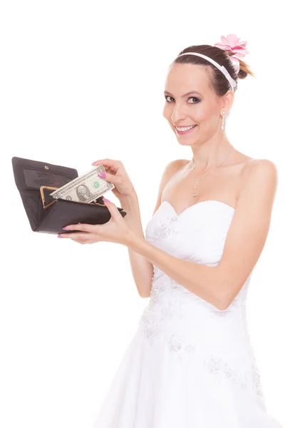 Mujer novia con un dólar. Gastos de boda . — Foto de Stock