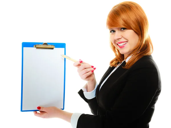 Woman holding blue clipboard Stock Picture