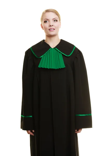 Woman lawyer attorney wearing black green gown — Stock Photo, Image