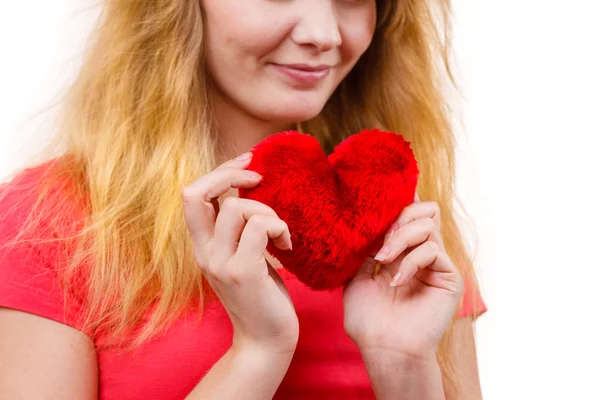 Woman holding red heart — Stock Photo, Image