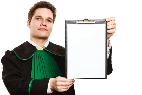 Lawyer show clipboard with blank paper. — Stock Photo, Image