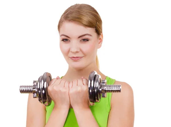 Woman exercising with dumbbells lifting weights — Stock Photo, Image