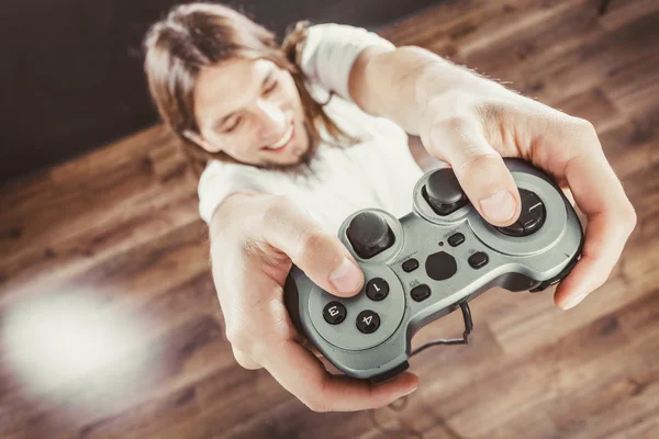 Happy man playing games — Stock Photo, Image