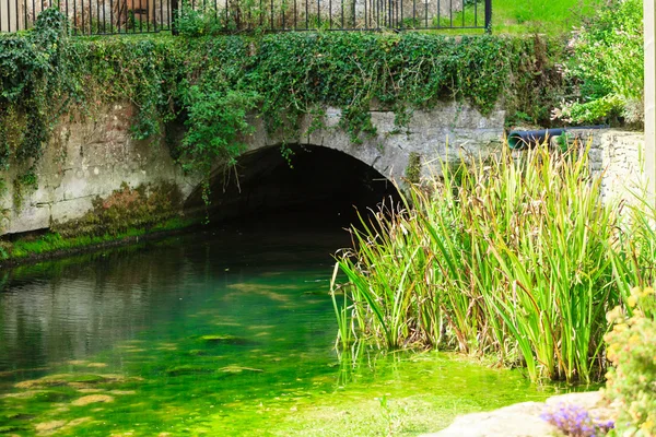 Vecchio ponte sul fiume Coln nel villaggio Bibury Inghilterra — Foto Stock