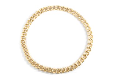 Bükülmüş yüzük altın zinciri. Beyaz izole