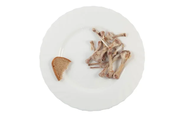흰색 배경에 고립 된 접시에 뼈 — 스톡 사진