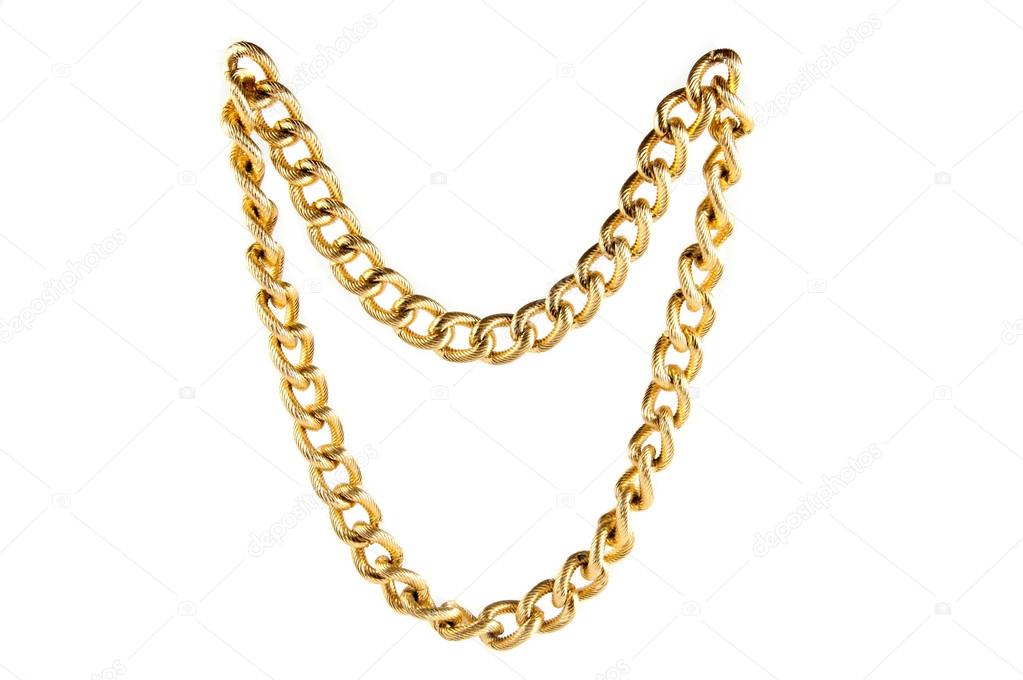 Golden chain of twisted rings. Isolated on white