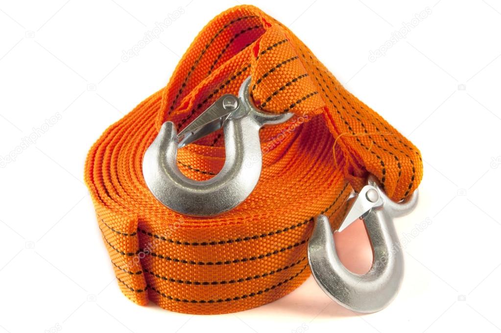 Macro of towing rope isolated on white background